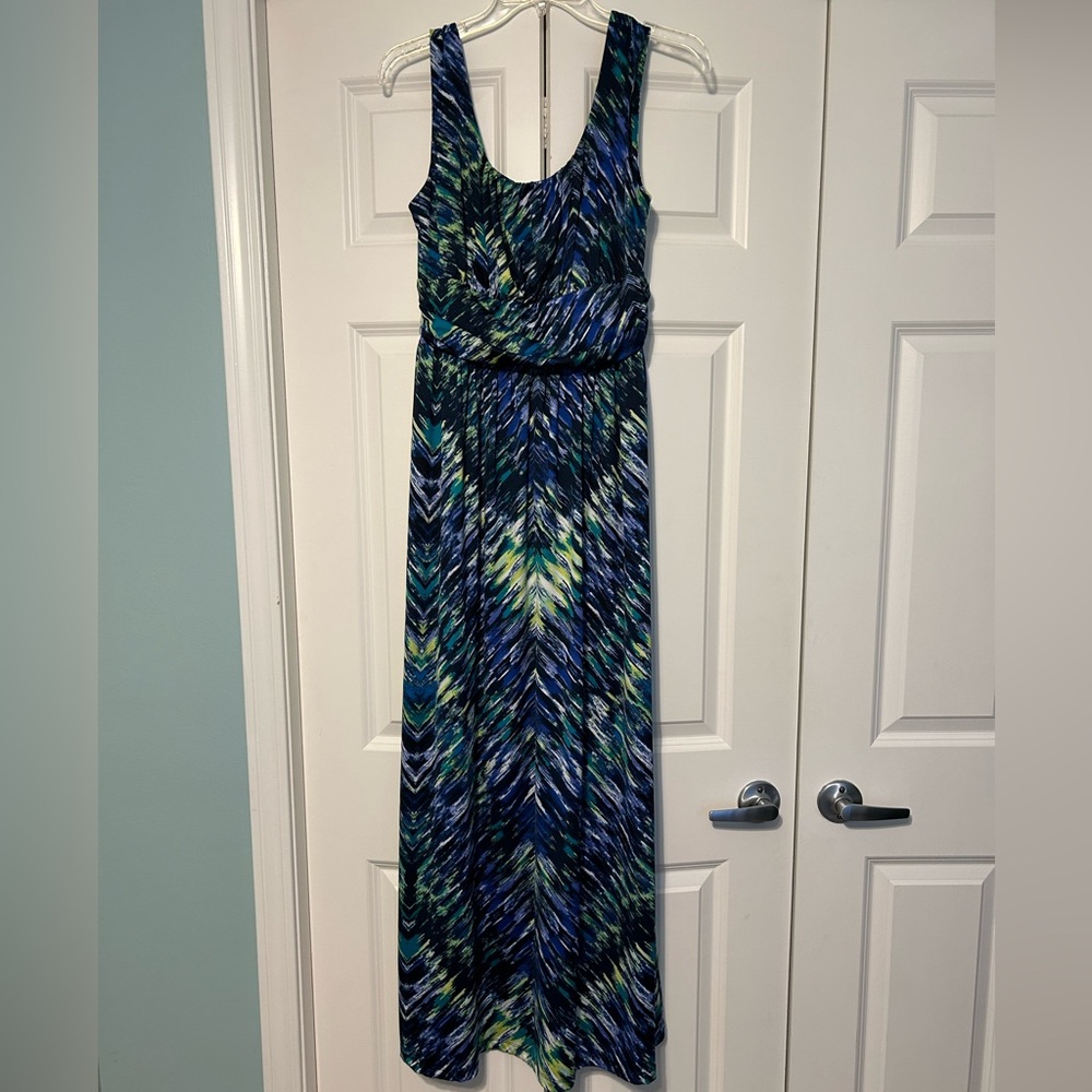AB Studio Vibrant Blue and Green Maxi Dress
